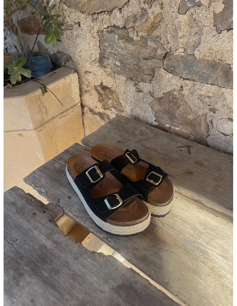Black Bio Leather Platform Sandal - TUL
