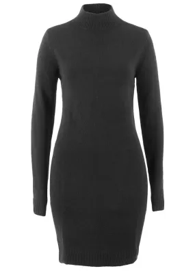 Black high-neck fine knit dress.
