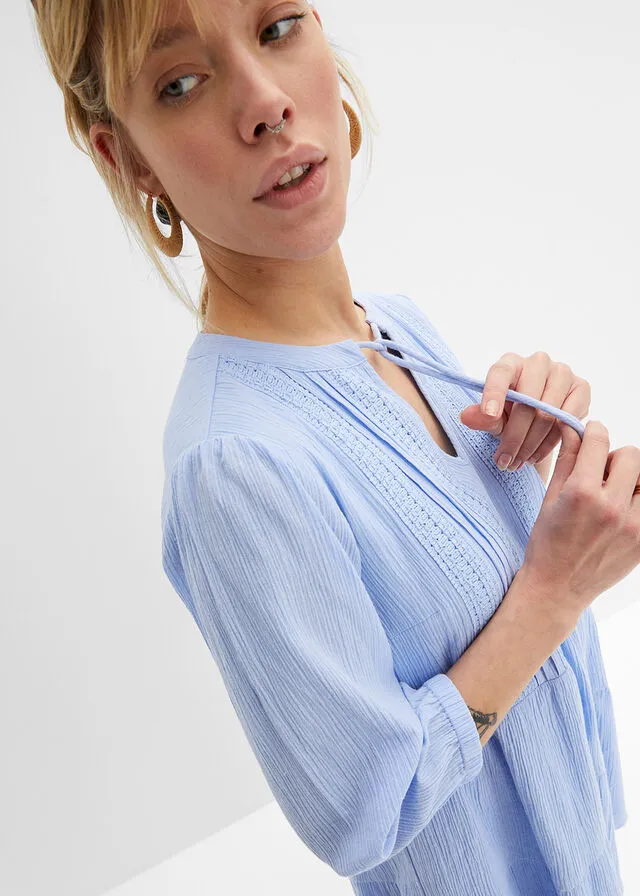Blue Pearl Lace Shirt Dress