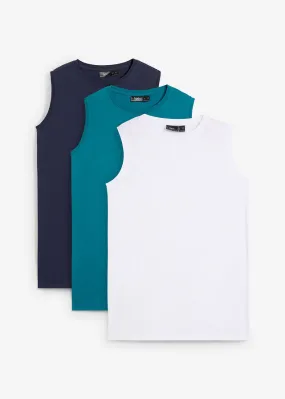 3-Pack Niño Camisetas Tirantes Algodón Orgánico Blanco Azul Marino Turquesa Cobalto