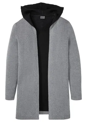 Hooded Heather Gray-Black Knit Jacket