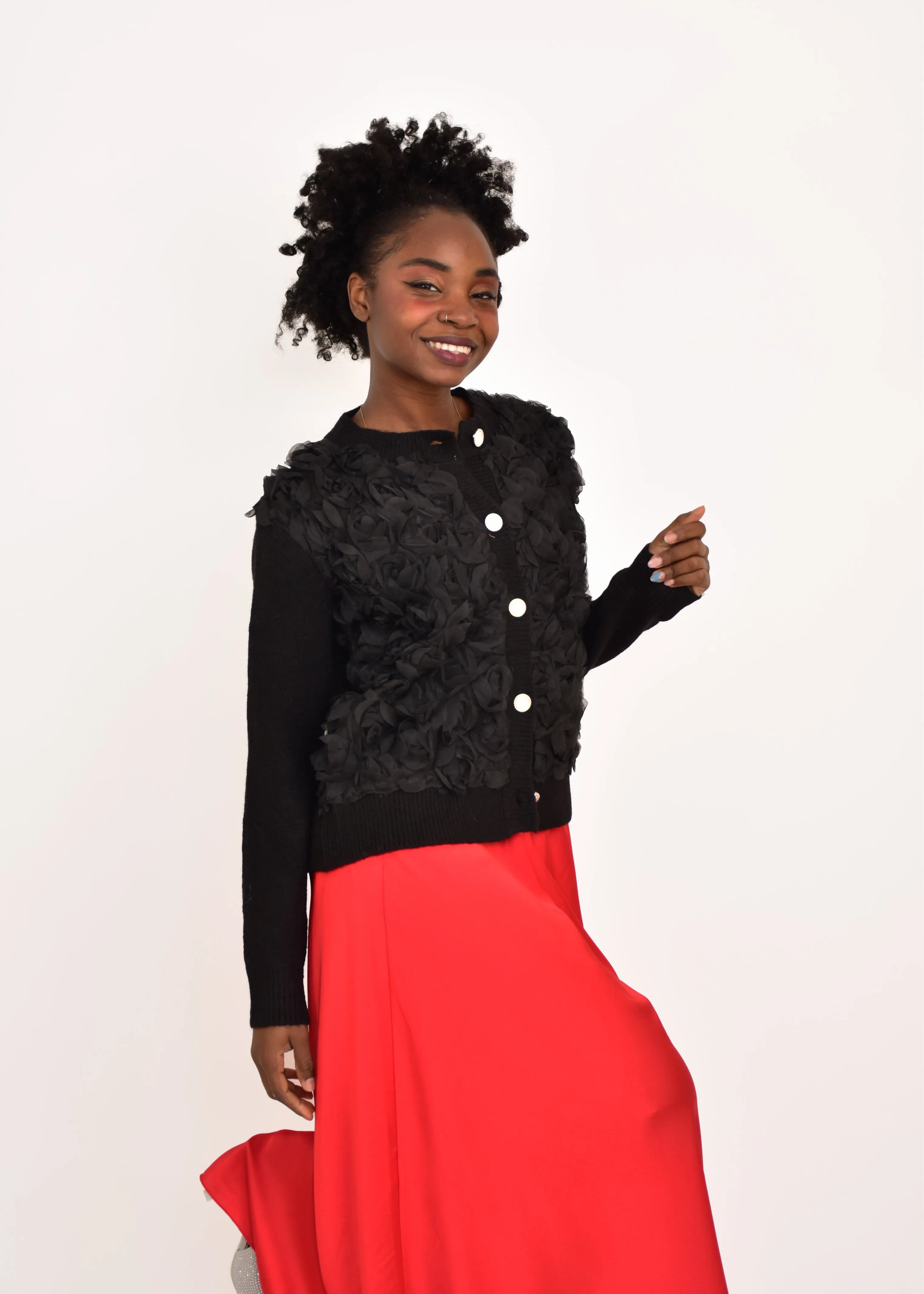 CHAQUETA PUNTO ROSES-NEGRA