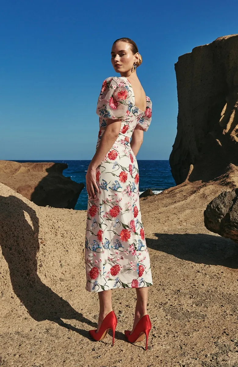 Embroidered Flower Midi Tulle Skirt El Roque