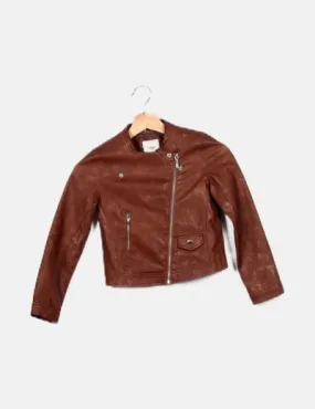 Brown Faux Leather Biker Jacket for Men's Mayor