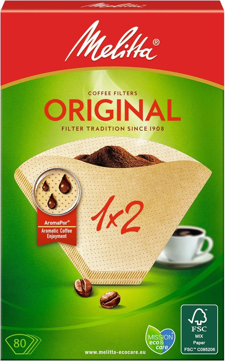 Melitta Filtros de café 1x2/80 marrón natural (9 x Pack de 80 filtros)