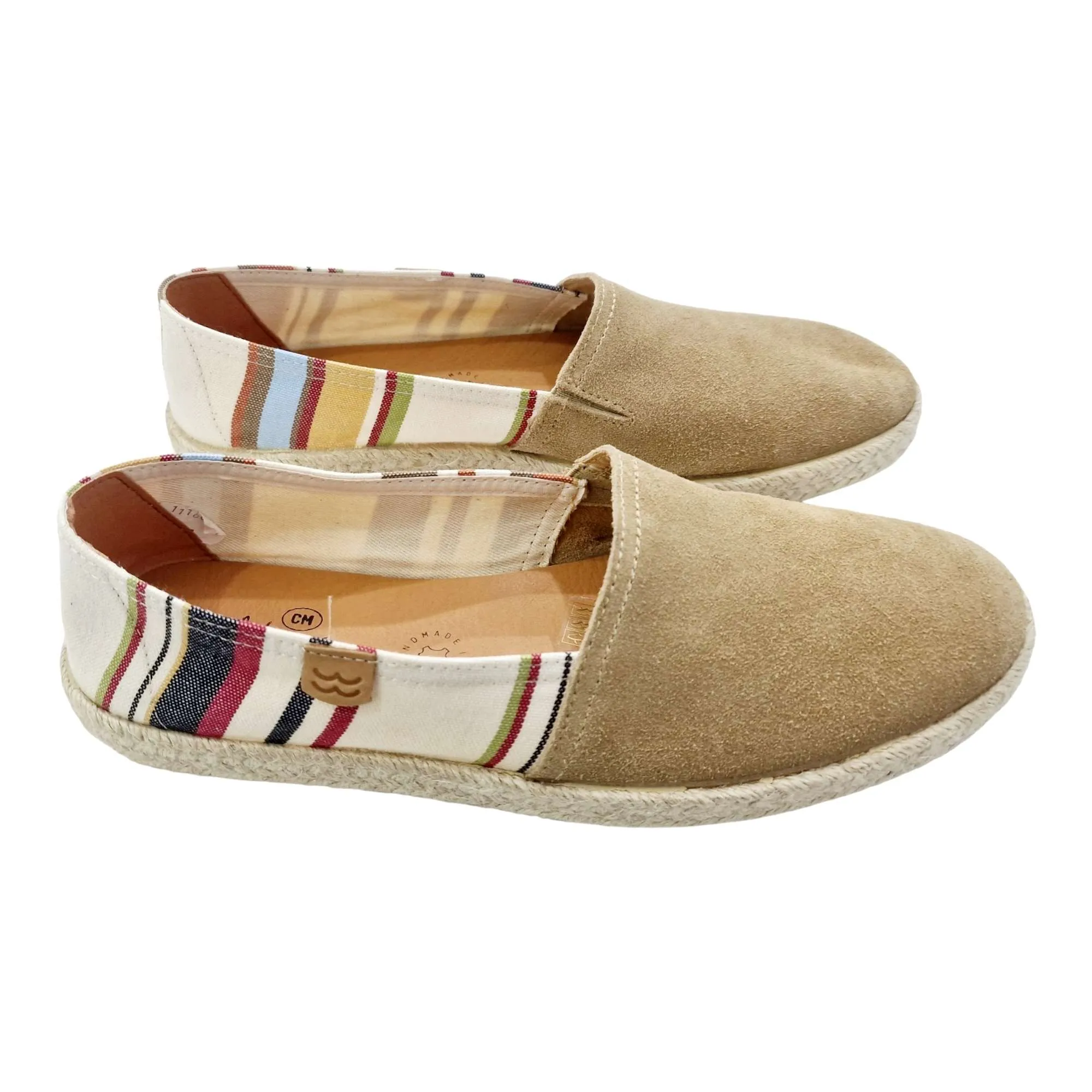 Men's Beige Striped Fabric and Leather Espadrilles