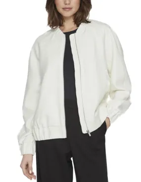 Vila Lyra Women's White Oversized Zip-Up Bomber Jacket